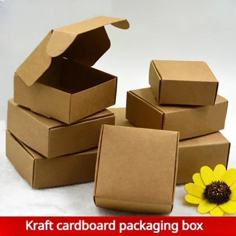 50pcs Paper Jam Packaging Box Cowhide Color Jewelry Candy Packing Fold Aircraft Boxes Durable Strong Packaging Box with Lid