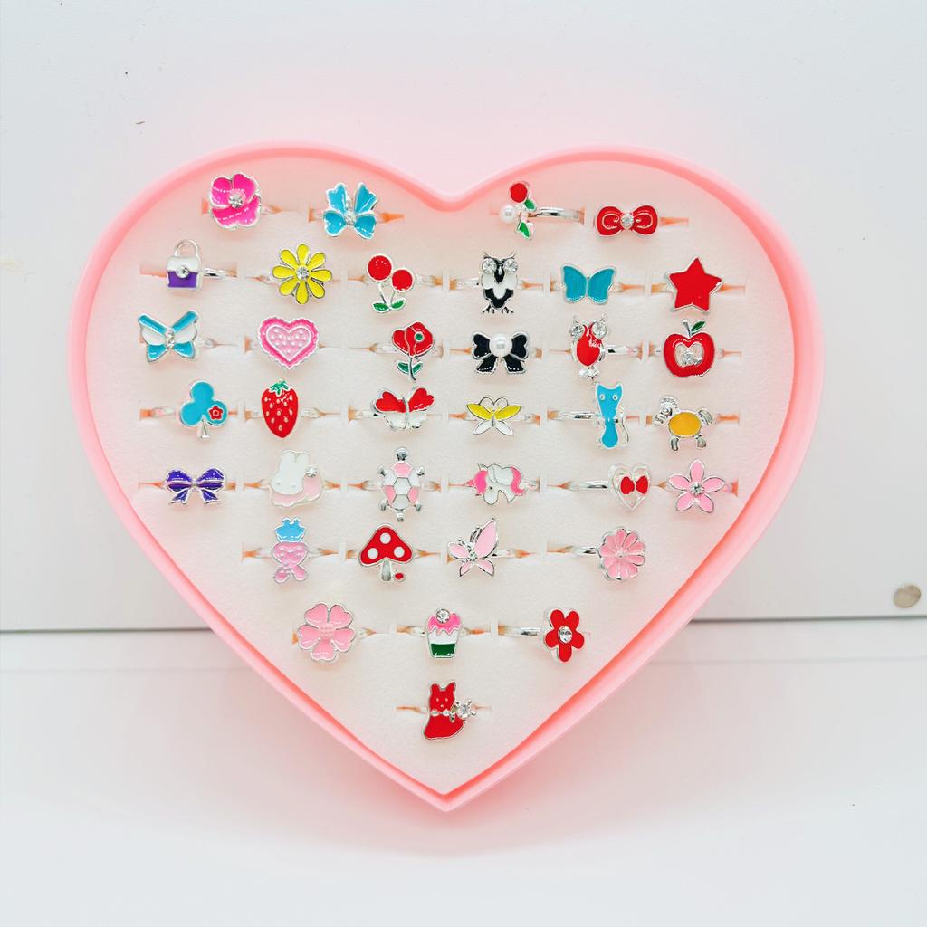 36 Anillos Ajustables para Niñas Juguetes de Maquillaje para Jugar a Fingir para niños Joyería de Dibujos Animados Anillos de Aleación Regalos de Cumpleaños para Niñas