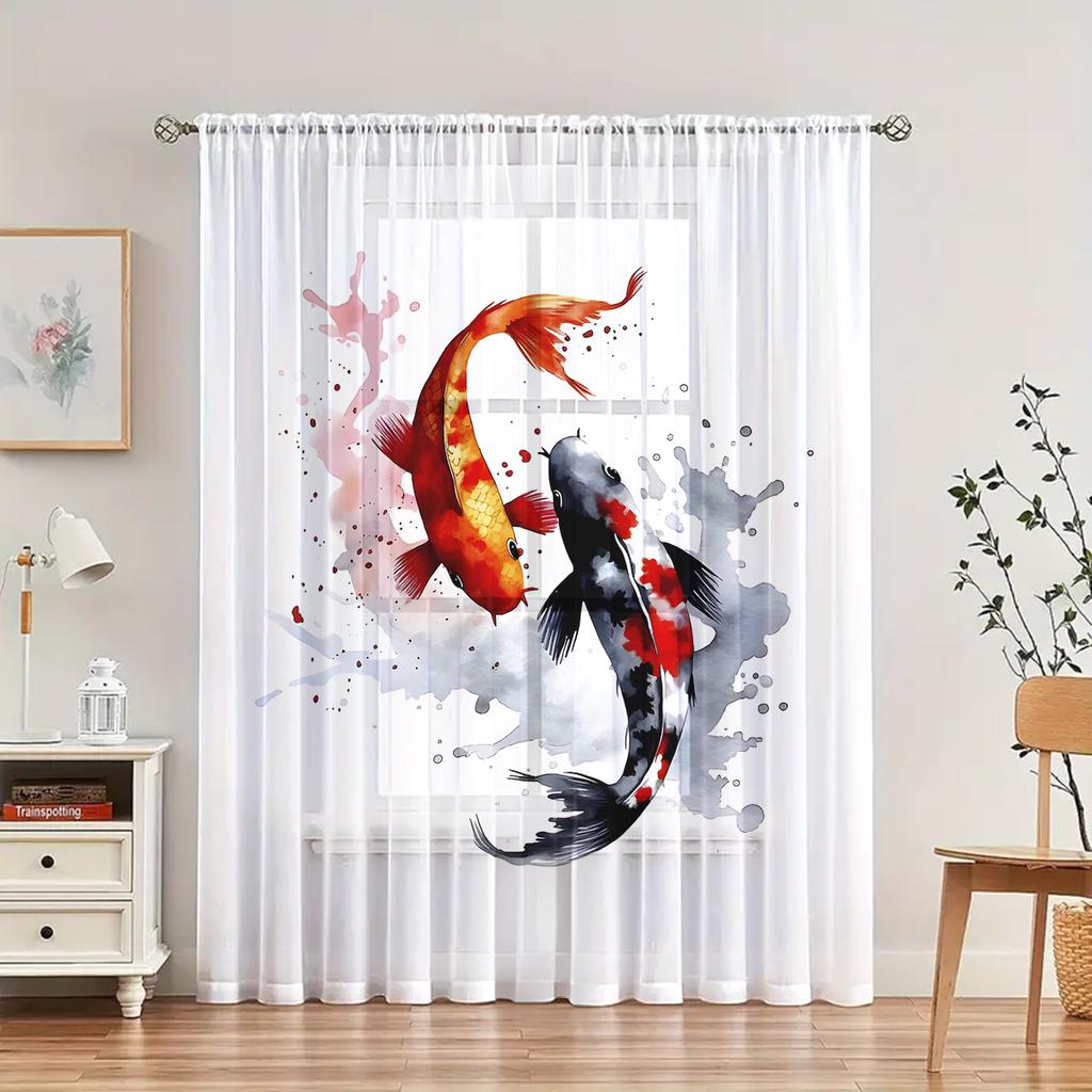 1pc Beautiful Blue Peacock Cartoon Sheer Curtain Suitable for Living Room, Bedroom, Dining Room, Hallway, Office, Gym, Kitchen