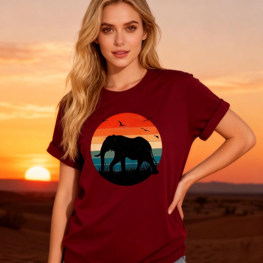 Retro Elephant TShirt Wildlife Animal Lover Gift Shirt Unisex Daily Life Casual Cotton Tshirt Vintage Graphic Printed Tee Tops