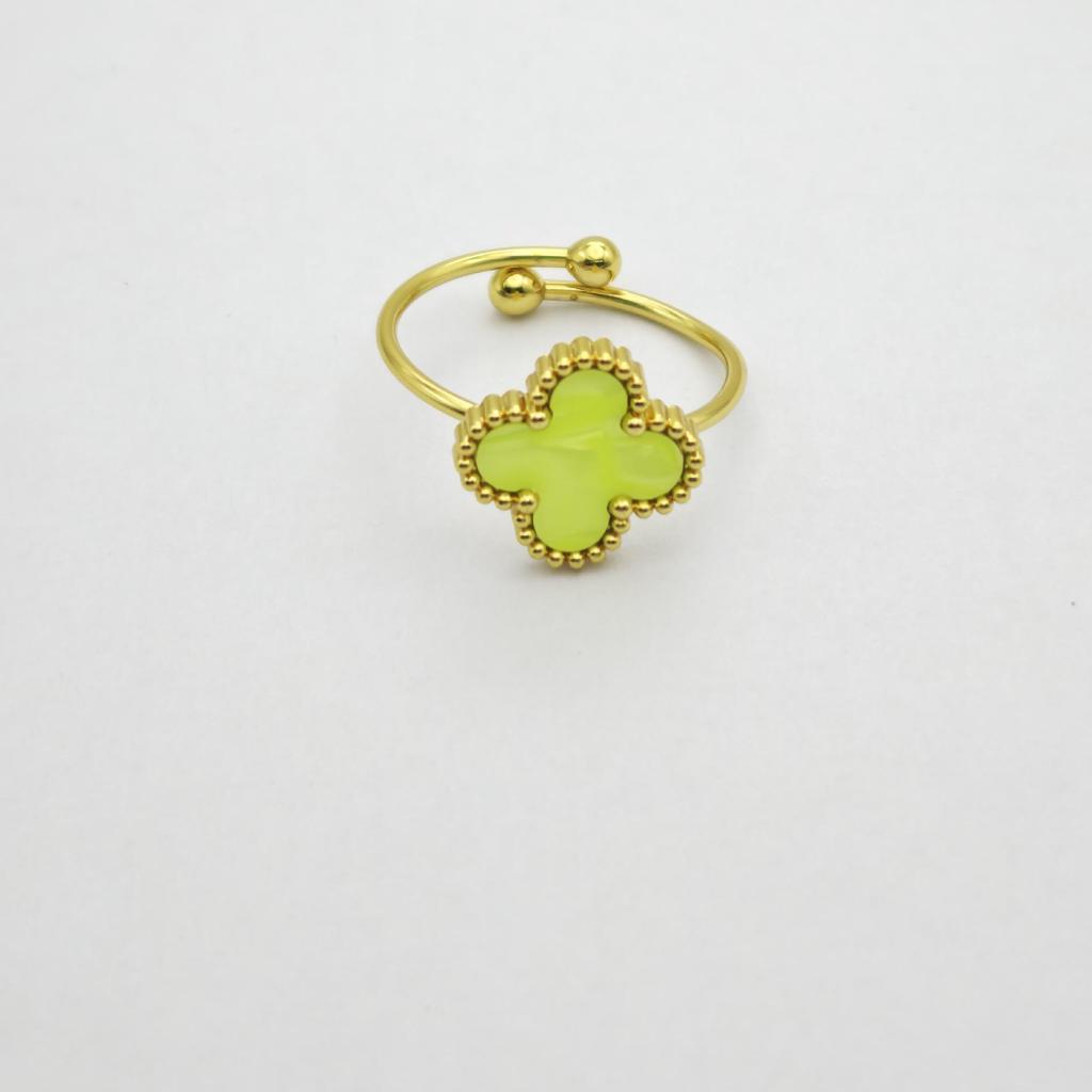 Vierblättriger Kleeblatt Goldplattierter Verstellbarer Ring für Damen - Elegantes Blumen-Design, Modischer und Schicker Schmuck für den Arbeitsweg
