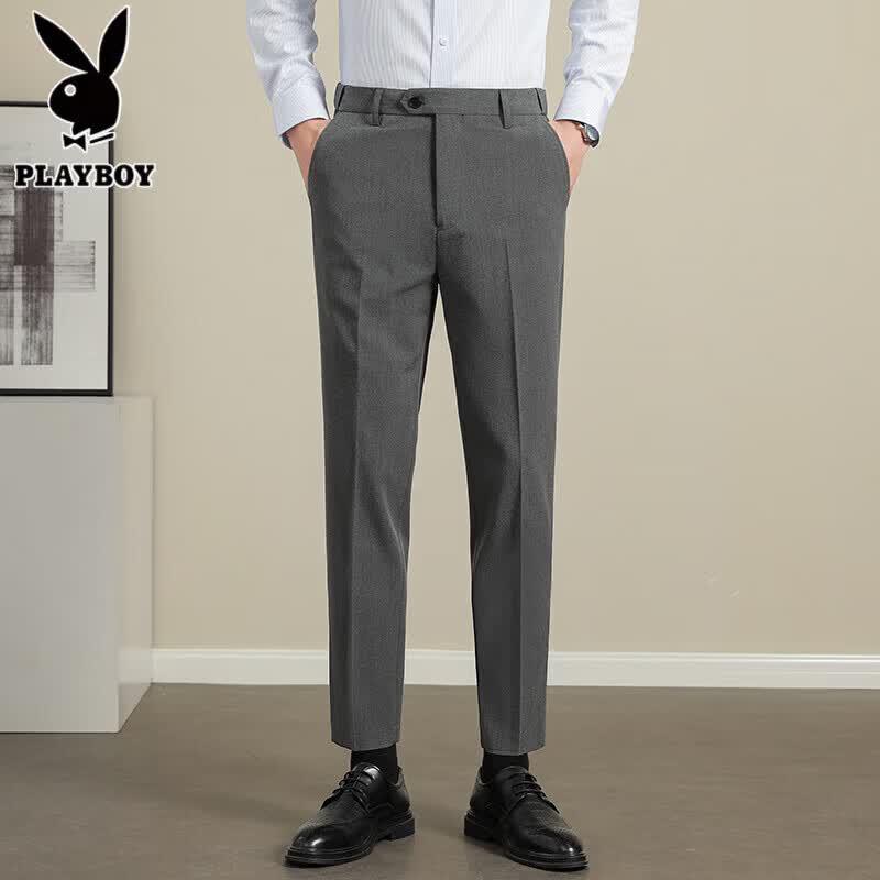 PLAYBOY Men's Solid Straight Leg Business Casual Trousers