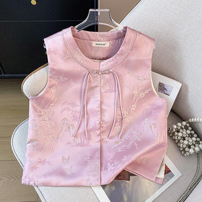 

2025 Women s Chinese Style Gold Embroidered Jacquard Vest Large
