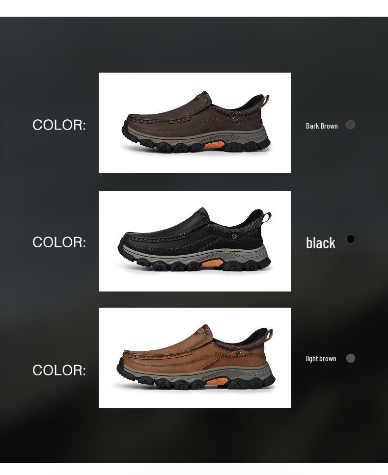Men's Spring Loafers - Outdoor Casual Hiking, Thick Sole, Wear-Resistant, Slip-On Leather Shoes