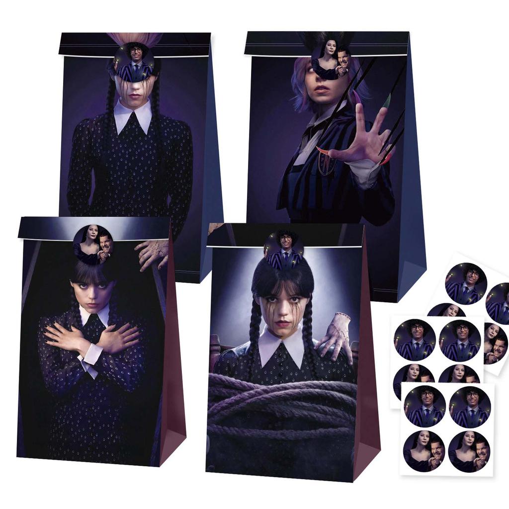 Bag Flat Mouth Gift Bag Sticker Four Styles Eight Patterns 12 Paper Bags 12Stickers Holiday Gift Bags