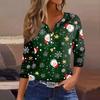 Women's T Shirt Tee Christmas Printed Button 3/4 Sleeve Tunic Daily Weekend Fashion Basic V- Neck Regular Top