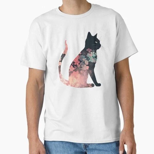 Floral Cat Silhouette Cat Classic TShirt Made In UsaAus TShirt S2xl S