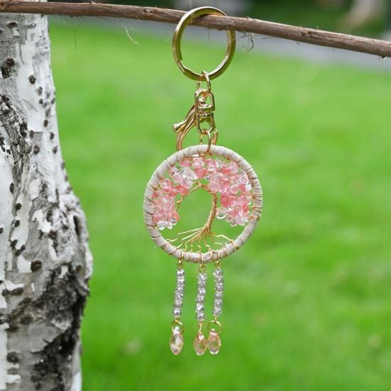 Car Pendant Natural Stone Tree Metal Wire Key Design Durable Chain Car Accessory Bags Backpack Decoration