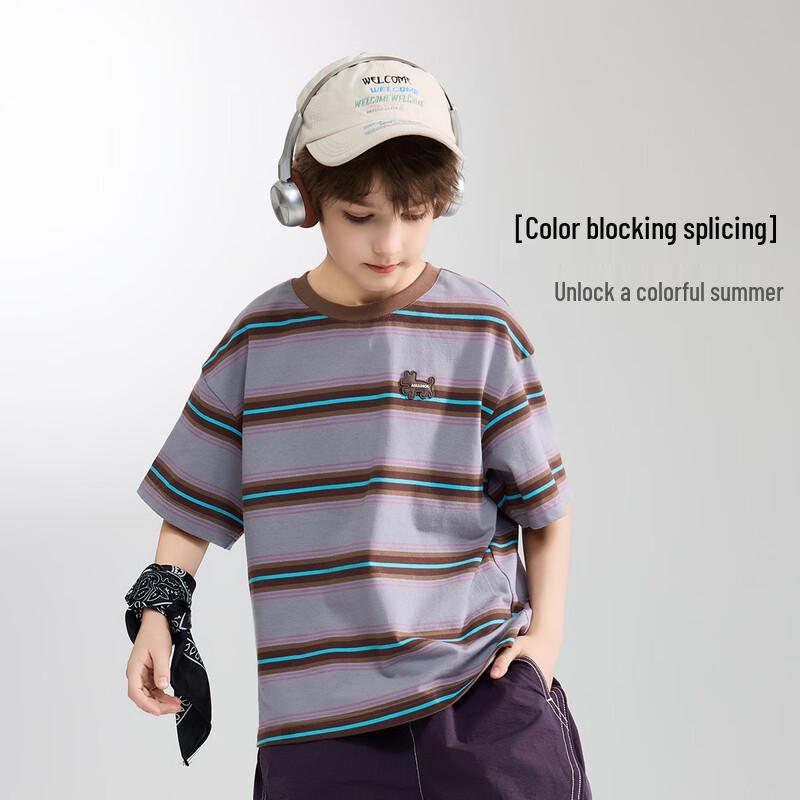 

ASK JUNIOR Boys Stripe Ribbed Round Neck Short Sleeve T-Shirt 160