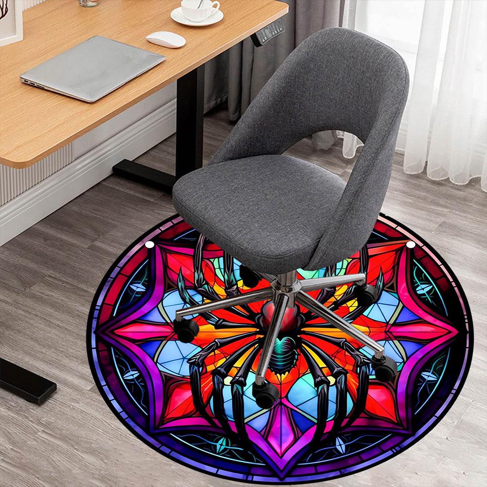 

1pc Spider Stained Glass Round Chair mat office Area Rug - Non-Slip, Floor Mat for Office, Bedroom, and Indoor Decor p127199 80cm by 80cm