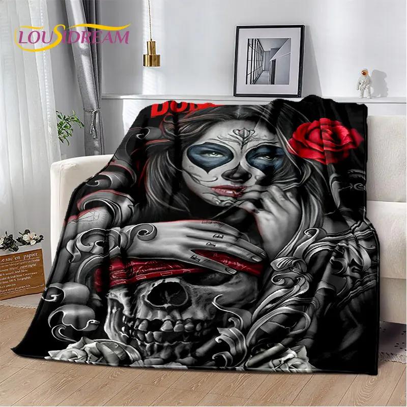 3D Gothic Horror Female Skull Dead Girl Soft Plush Blanket,Flannel Blanket Throw Blanket for Living Room Bedroom Bed Sofa Picnic
