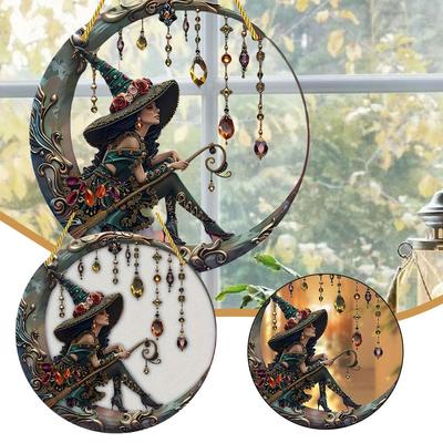 Moonlit Witch Crystal Pendant,20.32cm X 20.32cm Acrylic Home Decoration Decor,Sun Hanging,Festi G4H5