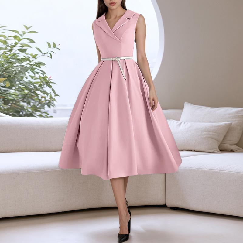 

ZANZEA Женское повседневное летнее платье без рукавов с лацканами M розовый