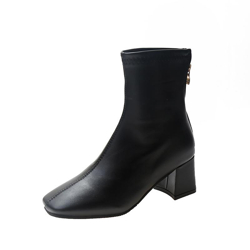 Fashion Women's Temperament Square Toe Short Boots 2024 Spring and Autumn New Style White Thick Heel Fashion Simple Single Shoes Summer