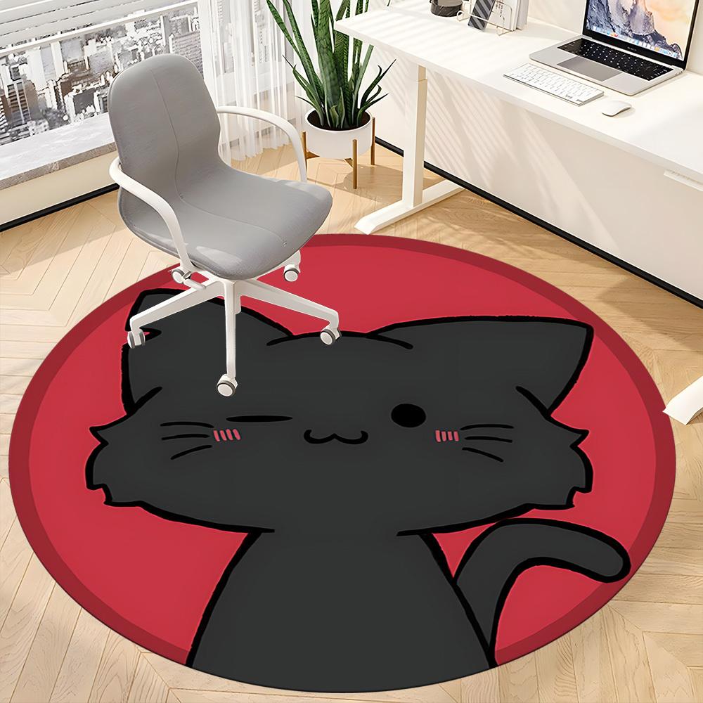1pc Cat Pet Office Round Area Rug, Indoor Mat Suitable For Office, Under Office Chairs Bedroom Living Room Home Decor, Room Deco
