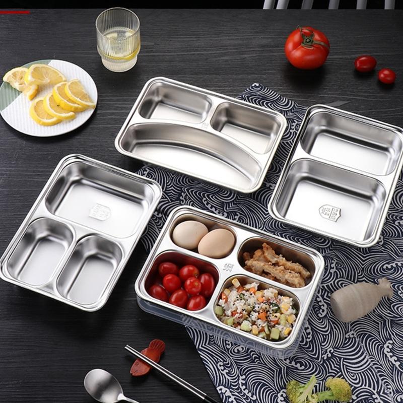 Rostfritt stål uppdelad matbricka för skolmatsal kontor familjemåltider barn middagstallrik med fack
