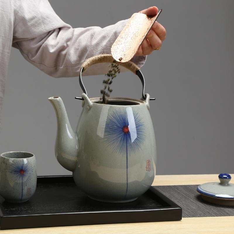 Ceramic big teapot hand-painted retro teapot cooler kettle iron handle lifting pot restaurant kettle household