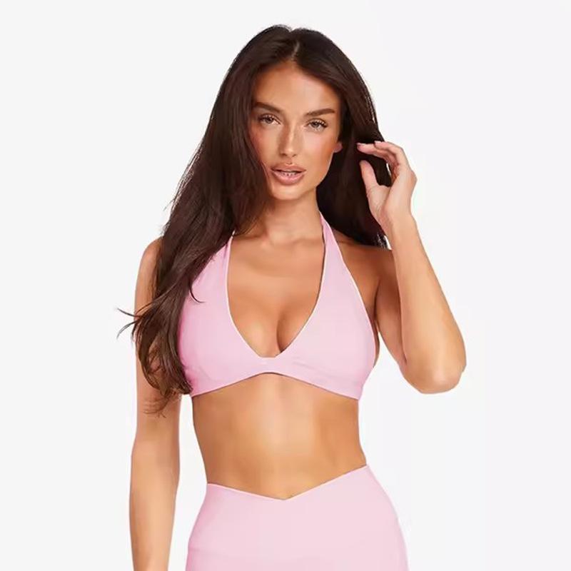 European and American breathable and shockproof V-neck hanging neck beautiful back wear quick-drying fitness yoga bra sports underwear women