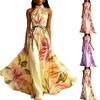 Women's Halter Neck Maxi Dress Floral Print Sleeveless Long Dress Flared Hem Vacation Style Summer Dress