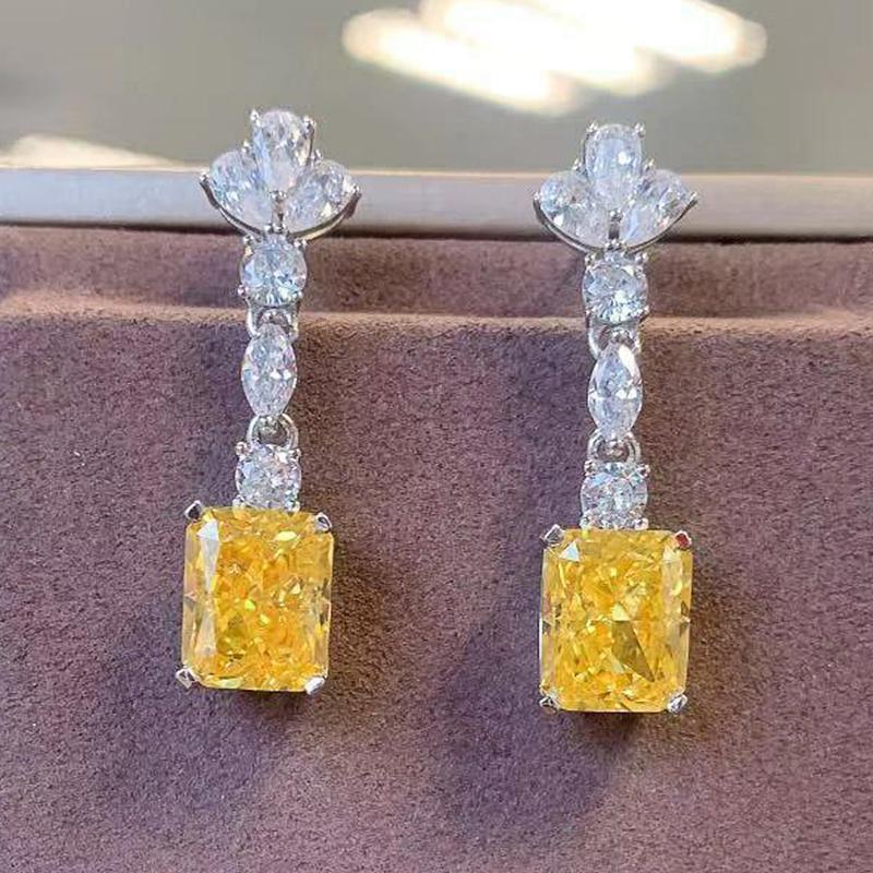 

Huitan Exquisite Women s Hanging Earrings Luxury Trendy Yellow Cubic Zirconia Dangle Earrings Wedding Engagement Female Zircon