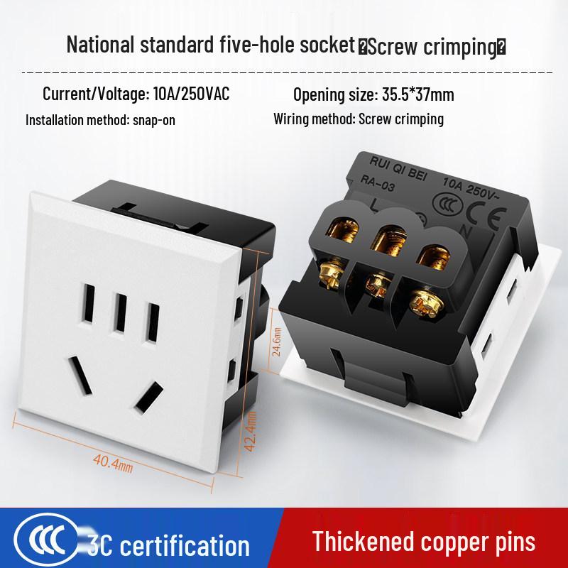 Compact National Standard 2-Pin & 3-Pin 5-Hole Desktop Power Socket Module