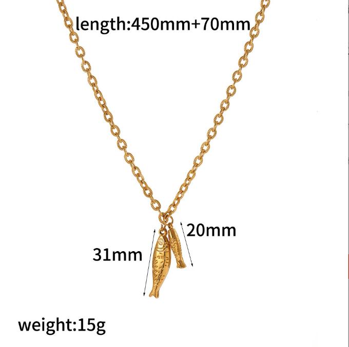 Ocean Series Conch Shell Pendant Stainless Steel Necklace fish