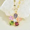 Five-Petaled Flower Necklace Retro Ethnic Style Versatile Women'S Collarbone Chain Inlaid With Colorful Zircon Exquisite Pendant