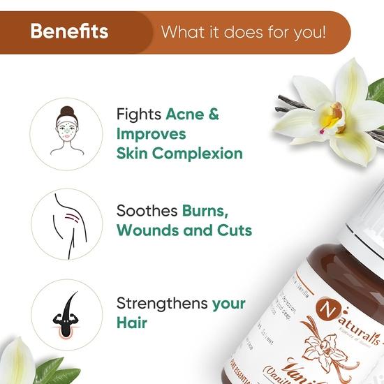 Naturalis Essence of Nature Vanilla Oil Therapeutic Grade for Relief from Stress & Anxiety, Skin Care and Aromatherapy - 10ml