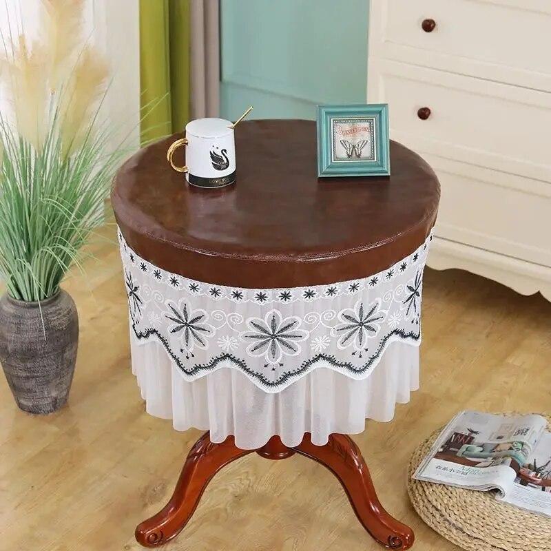 Wysokiej klasy okrągły obrus wodoodporny olejoodporny odporny na oparzenia koronkowy boczny okrągły obrus jednolity kolor trwała mata na stół