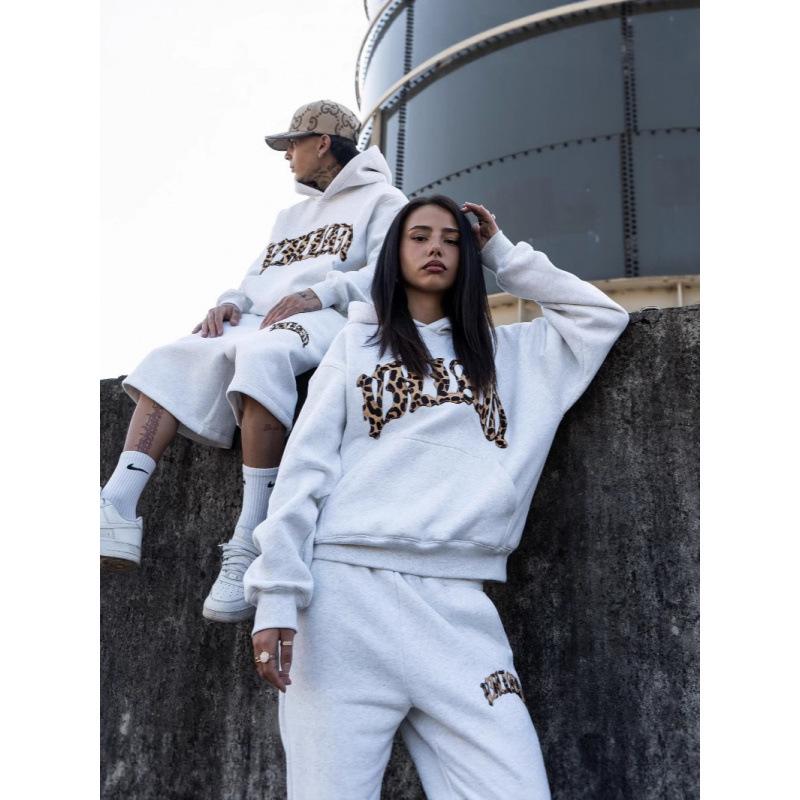 2025 Unisex Y2K Leo-Print Besticktes Hoodie- und Hosen-Set
