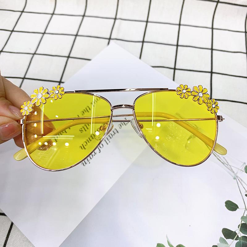 Occhiali da Sole per Bambini Carini con Montatura in Metallo, Cerniera a Molla, Motivo Floreale, Occhiali alla Moda per Ragazze, Occhiali da Ciclismo da Esterno, Occhiali per Feste, UV400