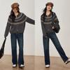 VICTORIA&VERA Women's Winter Fair Isle Retro Round Neck Knit Sweater with Double Zipper