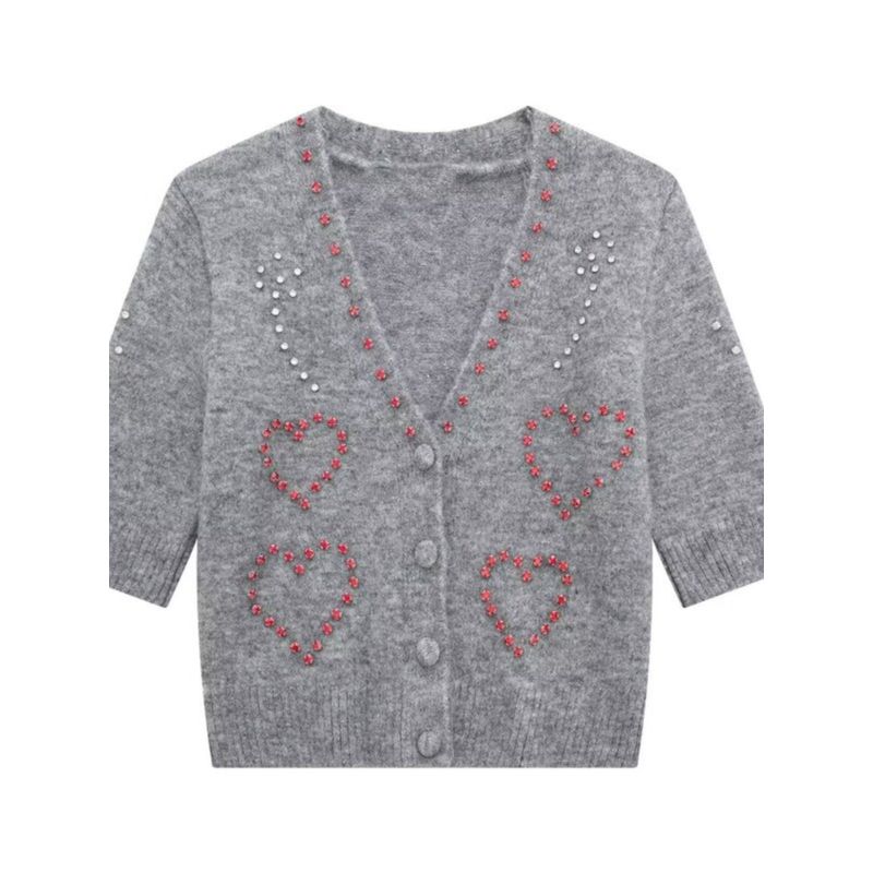 Fashion Style 2024 Spring New Arrival Women's Clothing Easiest for Match Jewelry Decoration Short Sleeve Knitting Cardigan 4331003