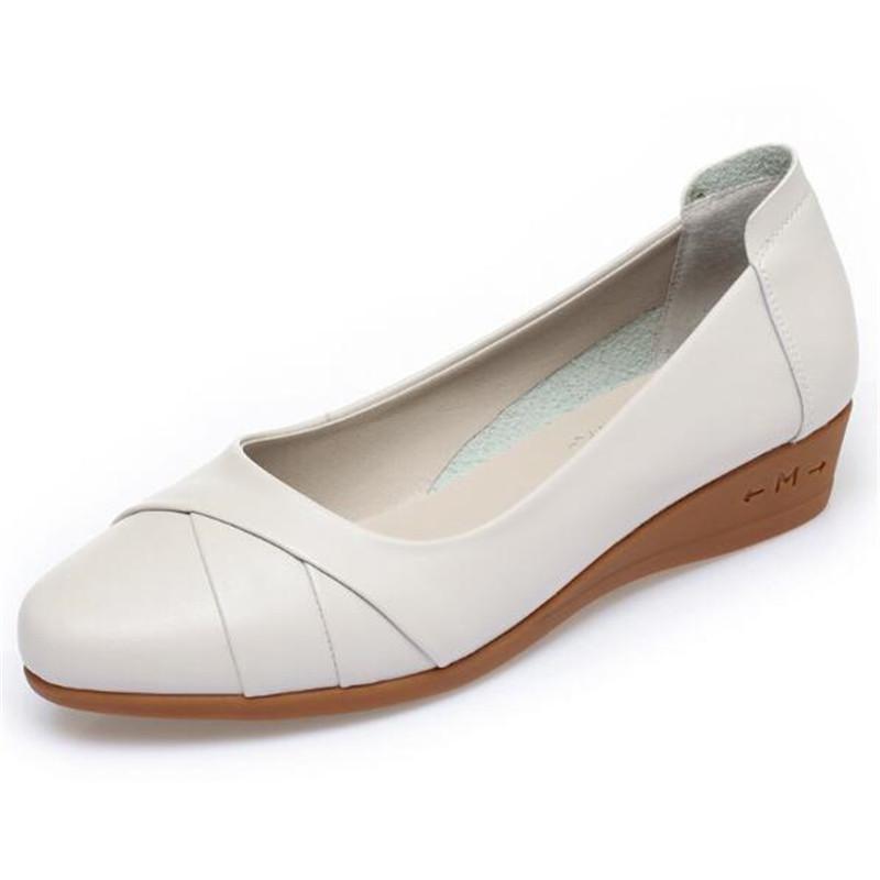 Fashion New Women Soft Leather Low Heel Comfortable Middle Aged Pumps Office Work Casual Wedges Shoes