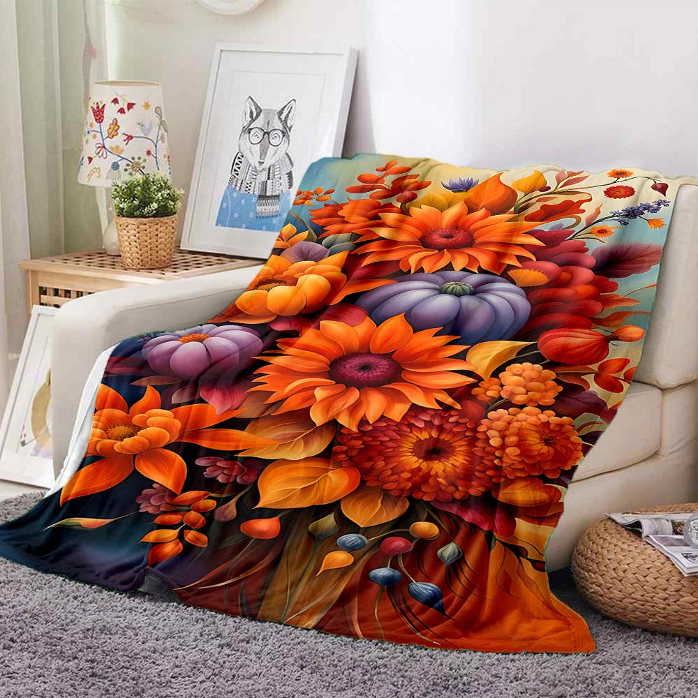 1pc Autumnal Bouquet Blanket, Lightweight Flannel Throw Blanket for Sofa, Bed, Travel, Camping, Living Room, Office, Couch023