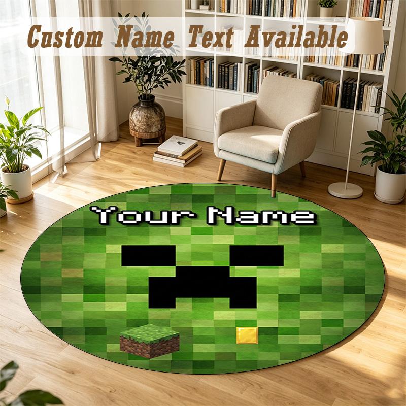 Rond Kleed Aangepaste NaamMinecraft Patroon Antislip Tapijt Huis Vloer Decoratie