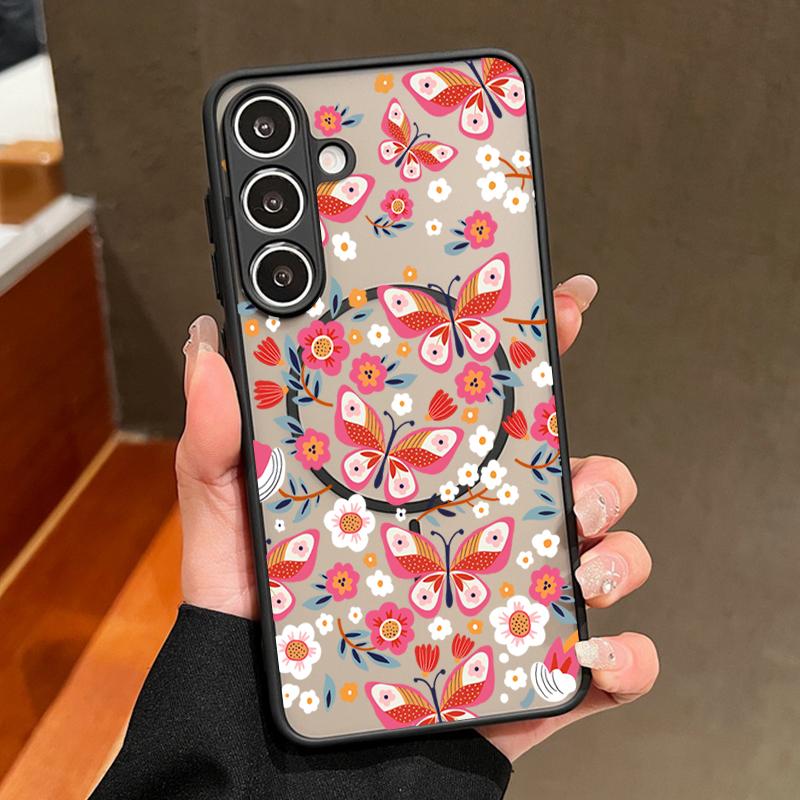 Creative Butterfly Flowers Pattern Case For Samsung Galaxy S26 Ultra S25 Edge S24 Plus S23 S22 S21 FE Magnetic For Magsafe Matte Cover
