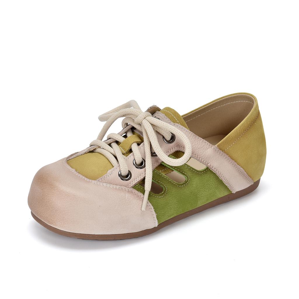 Johnature Mixed Colors Hollow-out Sandals Genuine Leather Lace Casual Flat Women's Shoes