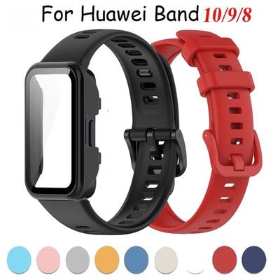 Silicone Wrist Strap and PC Hard Case For Huawei Band 8 9 10 Bracelet Wristband Belt for Huawei Band10 Accessories
