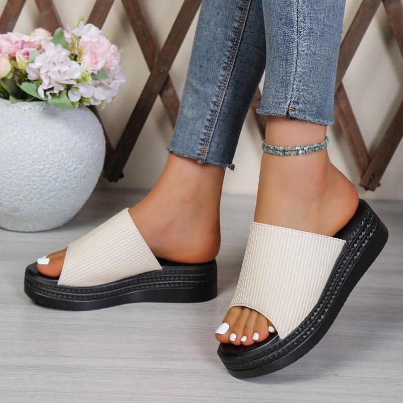 Women's Summer Thick-Soled Platform Slide Sandals, Fabric Upper Casual Footwear.