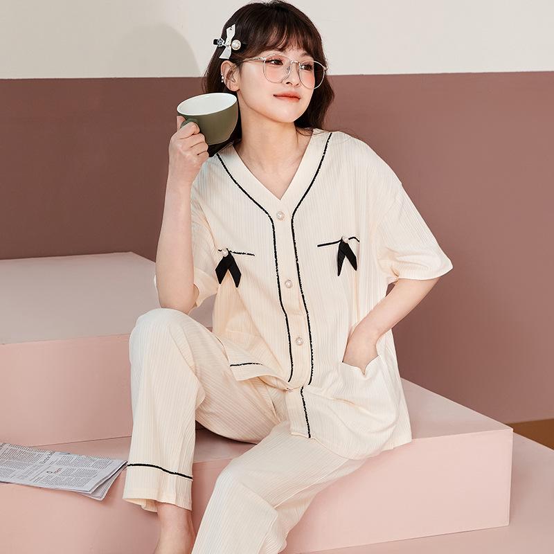 Cotton Pajamas Women's Long-sleeve Fresh and Cute Thin Two-piece Suit Womens Two Piece Sets Pajamas