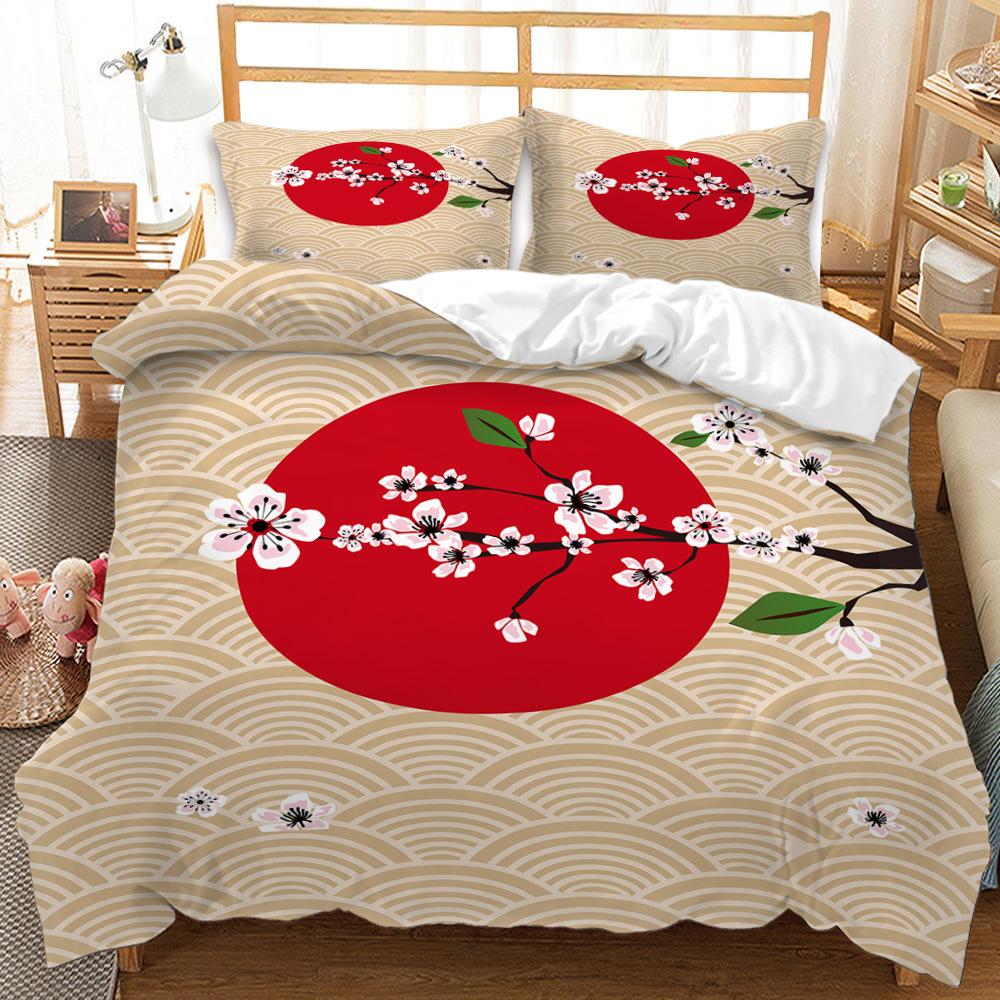 Quilt Cover And Wind Blue Pattern Digital Printing Bedding Three-Piece Set