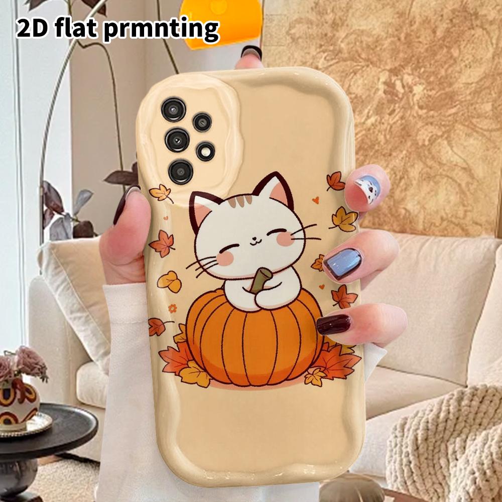 Phone Case: 2D Flat Samsung Galaxy A34 A35 M05 M06 S20 S22 S21 FE Plus 5G Protective Case, Couple Style, Little Pumpkin Cat, Christmas and Halloween G