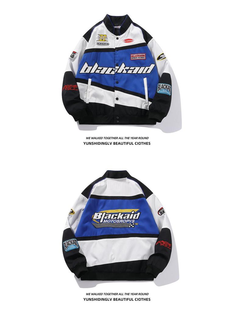 Unisex retro závodní vyšívaná bunda - Americký a evropský pouliční styl, design pro motorkáře a baseball pro podzim/zimu