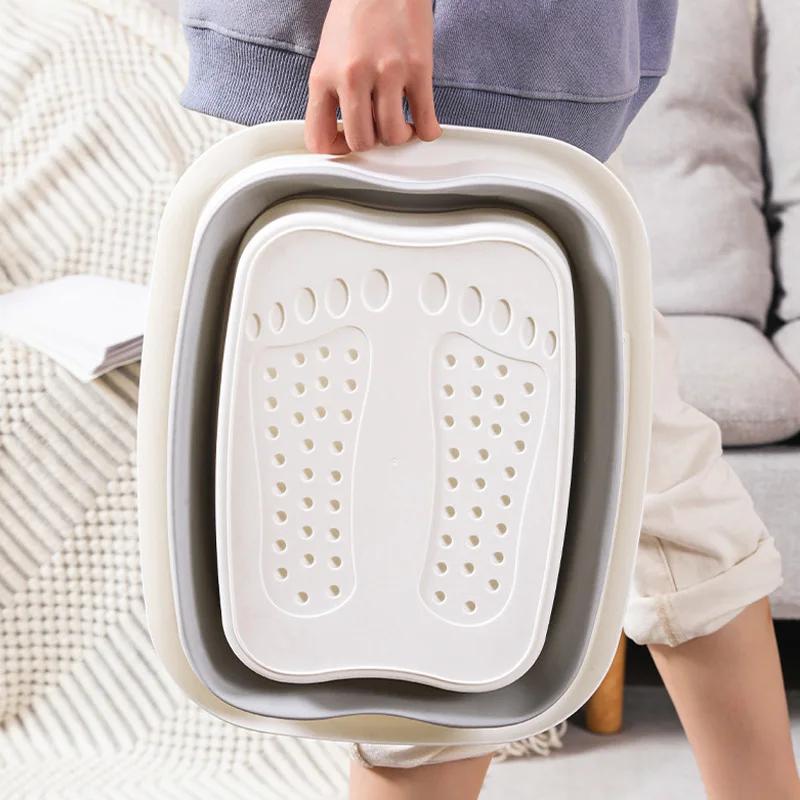 Folding Foot Bath Bucket Silicone Foot Bath Basin Massage Washing Bucket Bathroom Accessories Easy Hold Footbath for Adult Kid