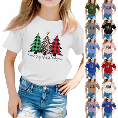 Camisetas de Natal para Menino e Menina Infantil Top Infantil Camiseta de Manga Curta Estampada para Meninos e Meninas
