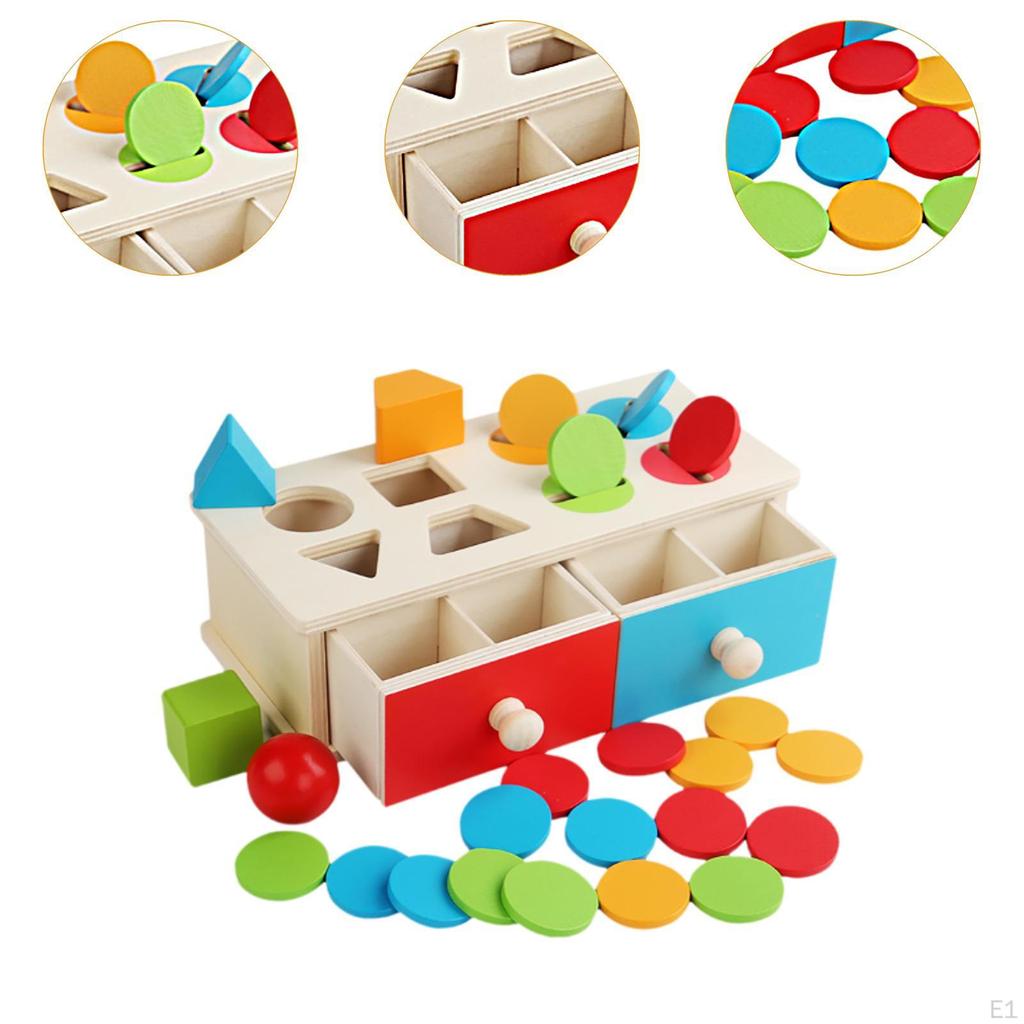 Wooden Montessori Coin Box,Object Permanence Toys,Learning Box,Ball Drop Toys for 1+ Year Old, 6-24