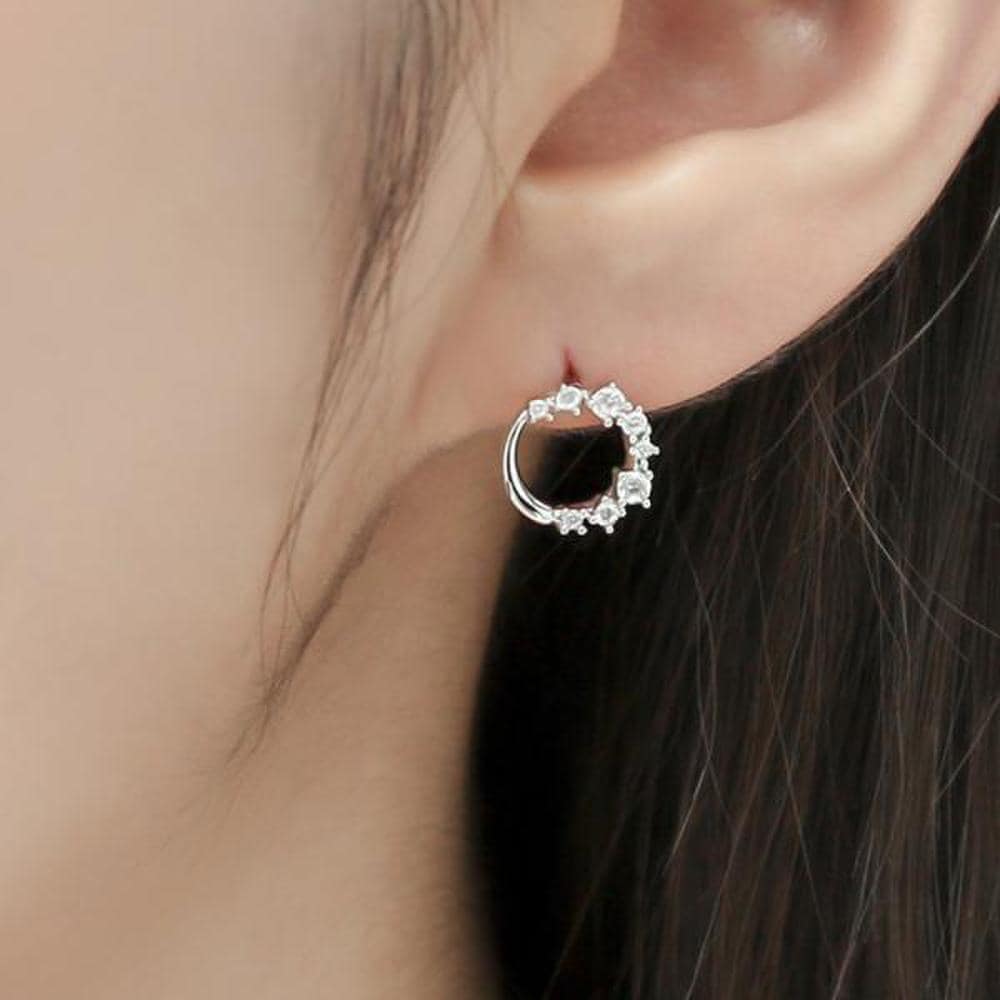 [Ost] Shining Round Silver Earrings ots121803Qww