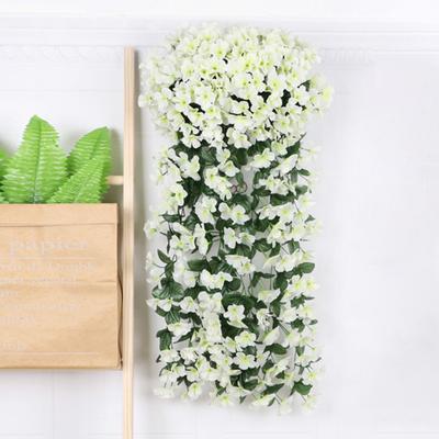 2Pcs Hanging Artificial Violet Flower UV Resistant Realistic Fake Silk Flower Vine Wedding Party Indoor Outdoor Garden Wall Hanging Faux