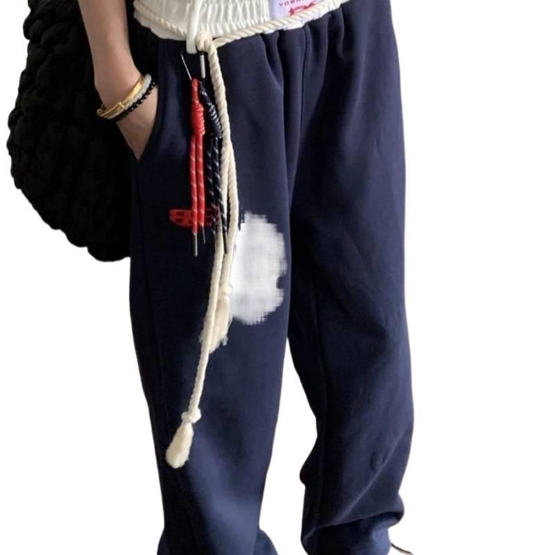 Casual Retro Street Dance Sporty Hip-hop Sweatpants for Women in Autumn and Winter, Loose Straight-leg, Slimming Wide-leg Pants